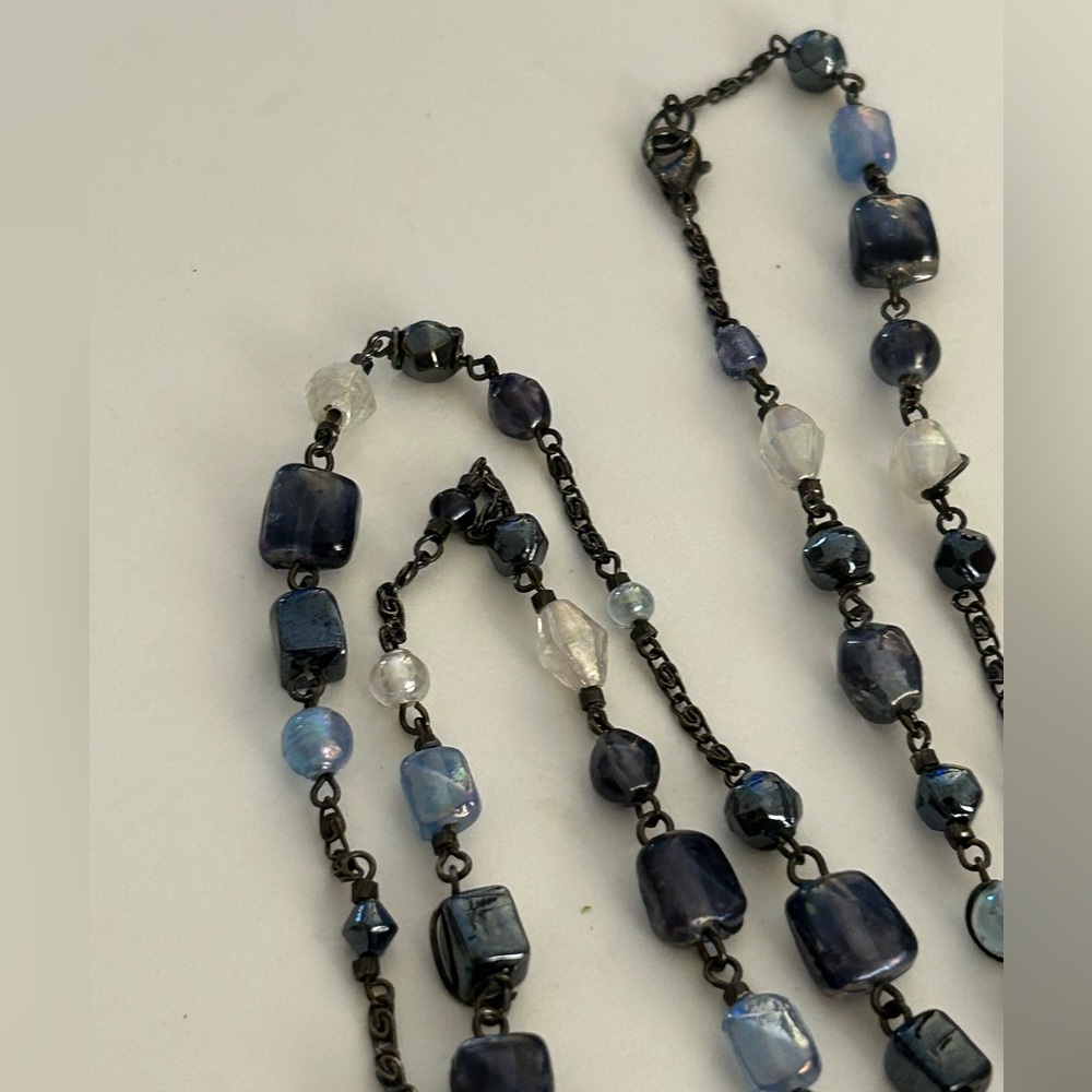 Necklace vintage blue Art Glass enameled Elephant red yellow black crystal beads - Picture 8 of 12